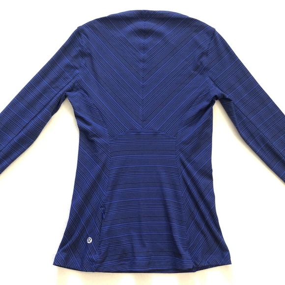 Lululemon Stripe Sapphire Blue Black Kanto Catch Me LS Thumbhole Slim Rulu Top 4 - Picture 7 of 7